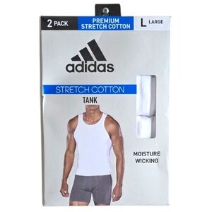 Adidas Premium Stretch Cotton Men's 2-Pack White Athletic Tank Top Size Large